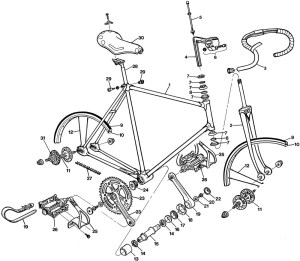 Raleigh Track Bike DL175 Bicycle Exploded Drawing from 1977 Raleigh Dealer Manual